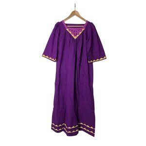 Vintage NWT 70's Indian Cotton Purple Yellow Embroidered Maxi Bohemian Dress S